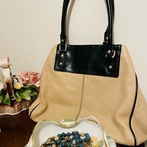 kate spade Boerum Hill Anisha Tote Tan Leather and Black Patent Leather